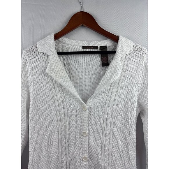 Heather B. Womens White Textured Knit Cardigan Sweater Size S 100% Cotton Button - Picture 1 of 5